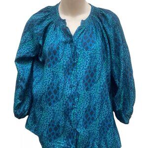 Tucker for Target Women's button down Blouse w/gathered crew neckline Sz M